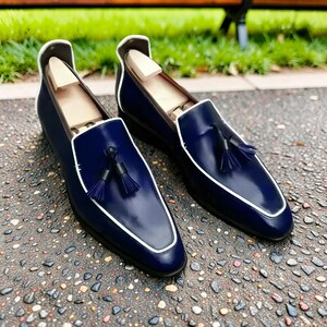 blue bottom dress shoes Berton Navy Blue Leather Dress Shoes for Men
