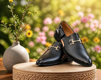 Handgefertigte Schwarze Leder Kheri Schuhe für Männer | Klassische Casual Formelle Schuhe