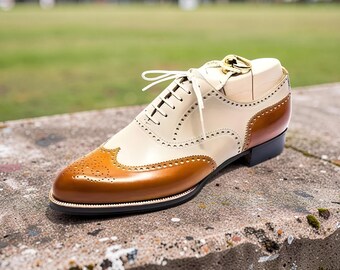 Handmade Two-Tone Leather Wingtip Brogue Oxford – Men's Brogues Shoes