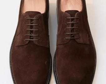 Chaussures derby en daim marron pour hommes faites main, chaussures habillées à lacets marron pour hommes
