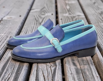 Goodyear Welted Leather Shoes, Monk Strap Slip On Loafers Formal Dress Shoes