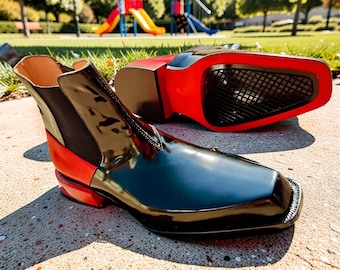 Alexander McQueen Black and Red patent leather Half Chelsea Boots