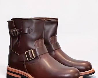Handmade Leather Formal High Ankle Double Monk Strap Motorcycle Boots For Mens