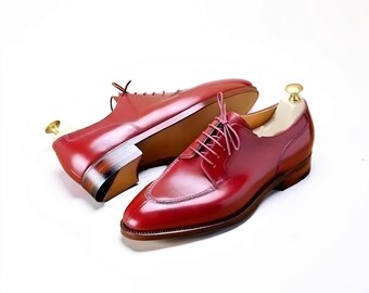 Handmade Maroon Leather Lace Up Shoes: Men's Goodyear Welt Dress Shoes