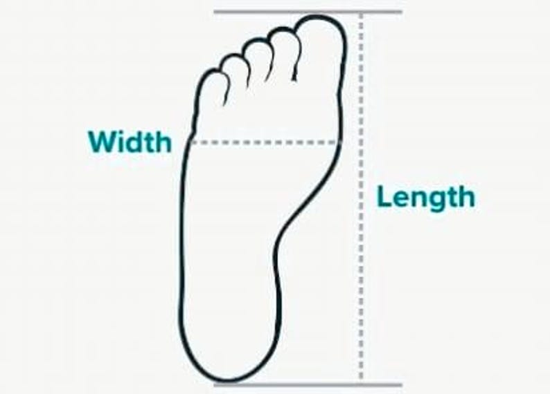 Peut inclure: Sch&eacute;ma d'un pied avec des lignes pointill&eacute;es indiquant les mesures de largeur et de longueur. Les mots "Largeur" et "Longueur" sont &eacute;tiquet&eacute;s en turquoise, pour guider la mesure du pied.