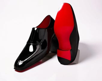 Christian Louboutin Black Patent Leather Lacesless Oxford Shoes | Handmade Luxury Dress Shoes