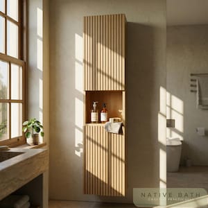 Tall Narrow Bathroom Wall Cabinet Oak Wood Plywood Storage Corner Floating Linen Tower