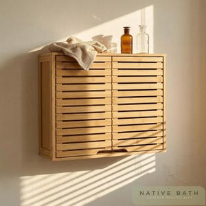Bamboo 2-Tier Bathroom Wall Cabinet With Adjustable Shelf and Slotted Double Doors