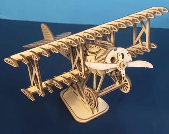 Kit de modelo 3D de madera de biplano clásico – Rompecabezas DIY cortado con láser