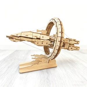 Quebra-cabeça 3D de madeira de navio de guerra futurista – Kit de modelo mecânico de ficção científica para montar