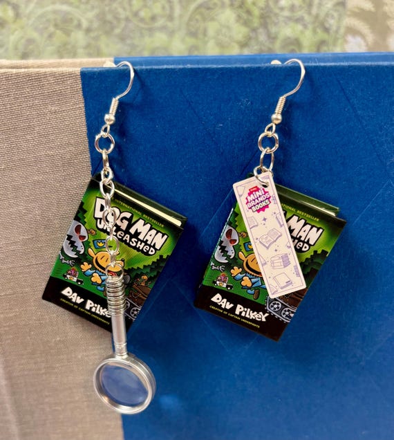 Mini book earrings- Dog Man