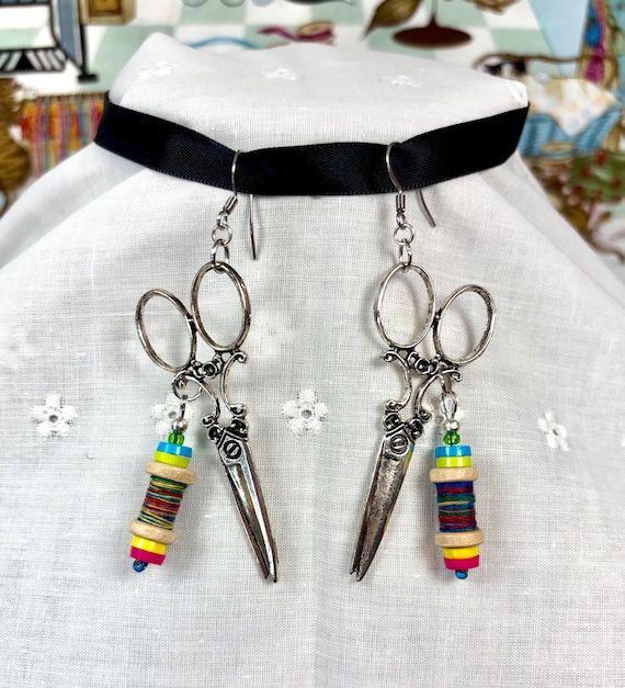 Mini Scissors Earrings | Buttons and Thread | dangle earrings | sewing miniatures
