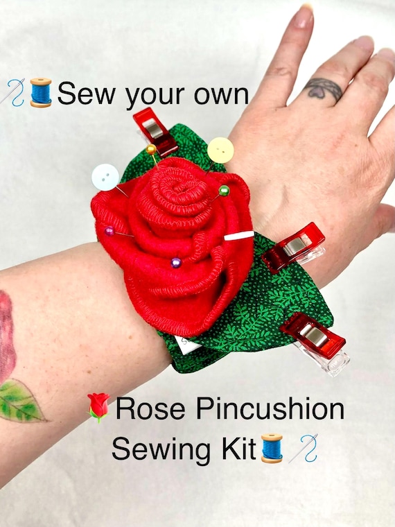 Pincushion Sewing Kit | pattern | Fabric Rose | Wrist Pincushion