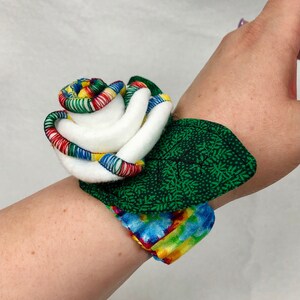 Wrist Pincushion Rose White & Rainbow Tie Dye cuff