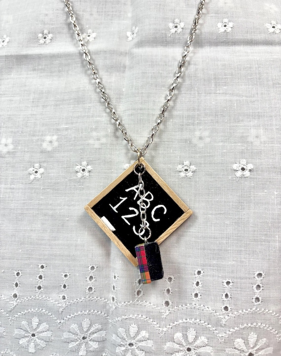 Teacher Necklace | Mini Chalkboard and eraser | chain necklace
