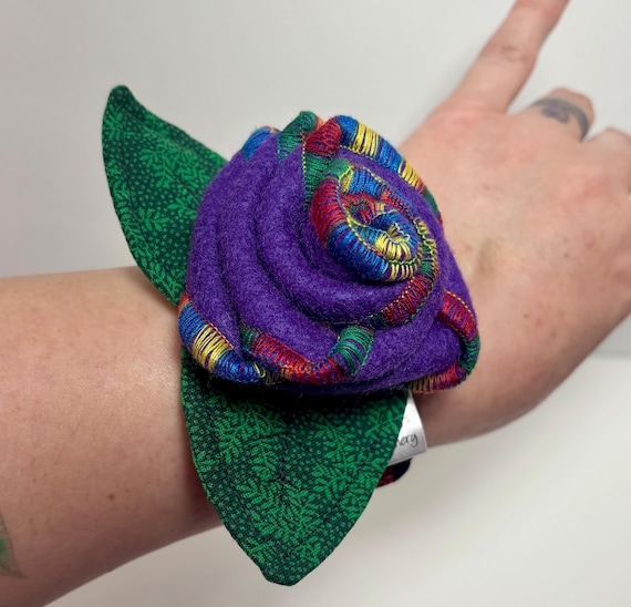 Pincushion | Purple Fabric Rose | sugar skull cuff