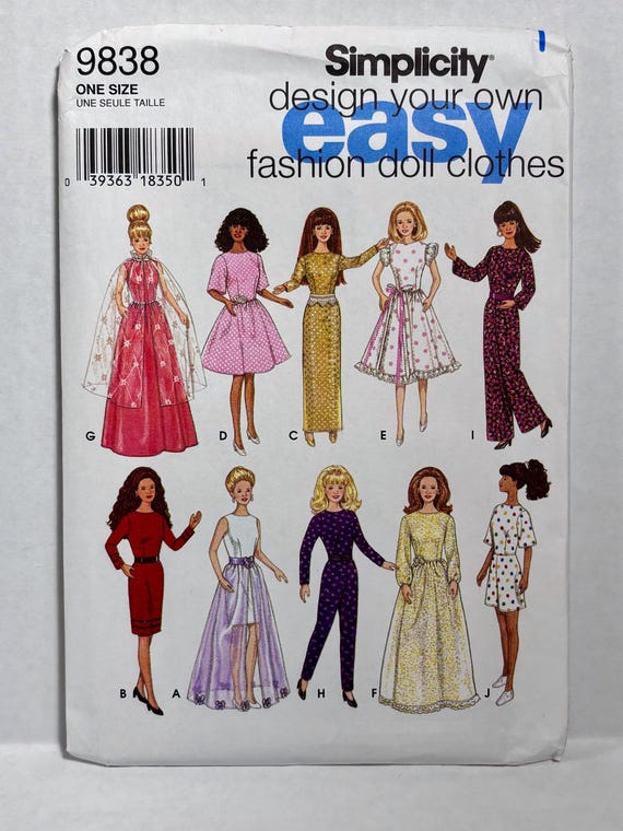 Simplicity Pattern 9838 fashion doll clothes