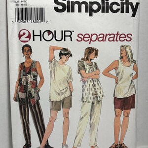 May include: Simplicity sewing pattern featuring illustrations of women's separates. The pattern includes the text "2 HOUR separates" and size information. The cover displays various outfit options, including tops, pants, and shorts.