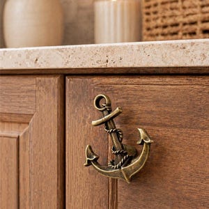 Antique Brass Anchor Cabinet Knob Nautical Drawer Pull Coastal Furniture Handle Beach House Kitchen Bathroom Hardware
