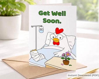Get Well Soon Card with Henni the Chicken - Funny Printable Recovery Card - A6 Greeting Card PDF