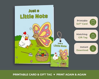 Tarjeta y etiqueta de regalo "Porque sí" – Pollo con mariposa 5x7 (Descarga digital)