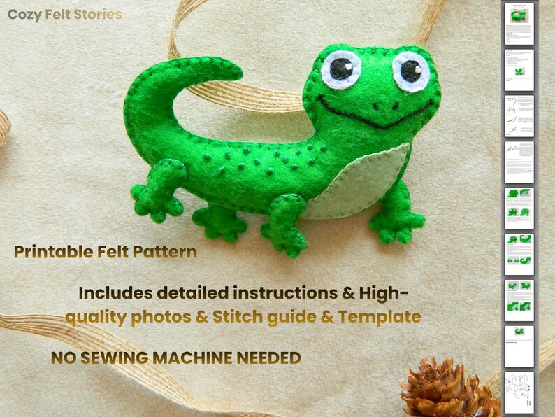 Felt Lizard PDF Pattern, Hand-stitched Plush Decoration, Easy Animal ...