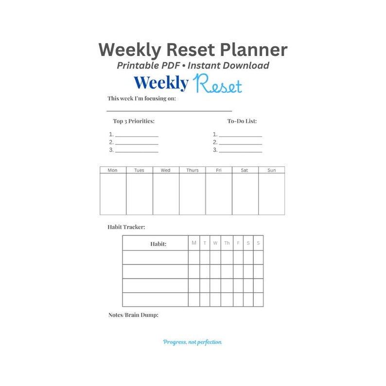 Weekly Reset Planner Printable | Simple Weekly Planner | Habit Tracker ...