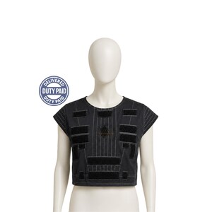 Black Tactical-Style Cropped Vest with Hook-and-Loop Patches