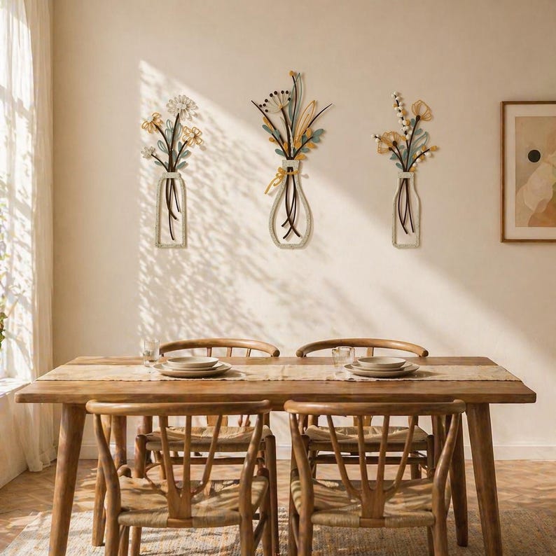 Visual Reference: Set Of 3 Metal Flowers Wall Art Rustic Farmhouse Floral