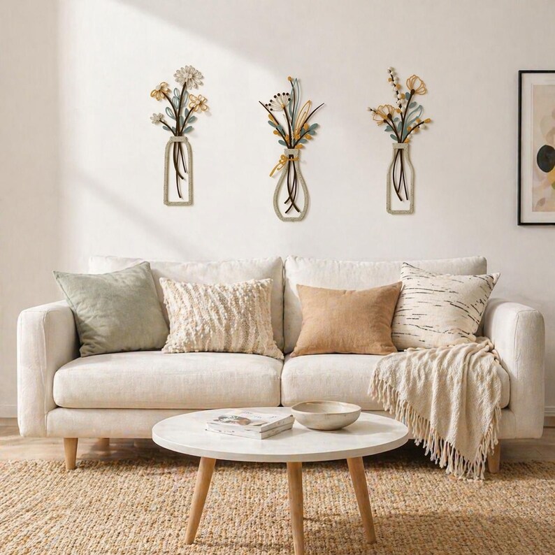 Curated visual reference: Rustic Metal Wall Artwork Reference: Set Of 3 Metal Flowers Wall Art Rustic Farmhouse Floral