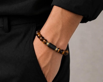 Pulsera de ojo de tigre y turmalina negra - Regalo espiritual unisex