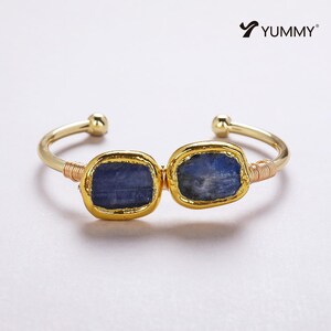 Bracelet manchette en kyanite bleue en forme de lunettes, bracelet jonc ouvert ajustable en fil métallique,