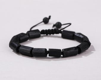 Bracciale protettivo con 12 perle di tormalina nera – Gioiello scudo energetico regolabile