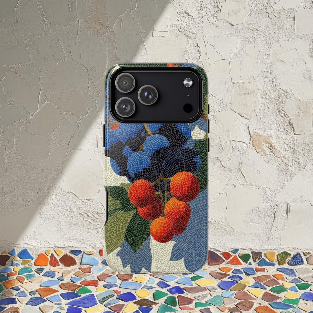 Grape Vineyard Mosaic Tile Fruit Phone Case, Botanical Fruit Art Cover ...