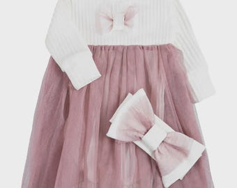 Vestido de tul para bebé niña, body acanalado, conjunto de cumpleaños con diadema.