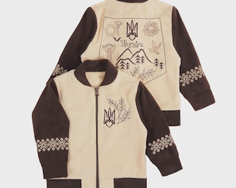 Giacca bomber in pile per bambini, giacca con ricami ucraini, cappotto etnico caldo per bambini, capospalla per neonati