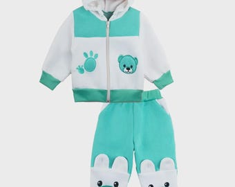 Conjunto de moletom para bebê menino, roupa quentinha para criança pequena, conjunto com capuz para bebê, roupa de bebê, conjunto de moletom para recém-nascido
