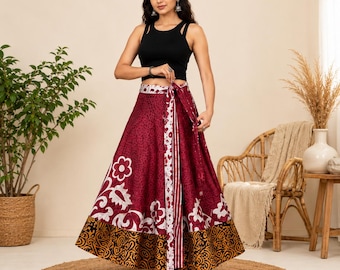 Reversible Silk Sari Wrap Skirt | Boho Maxi, Handmade Indian Ethnic Wear