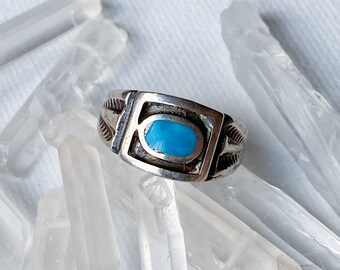 Evil Eye Ring - Vintage 925 Stamped Engraved Sterling Silver and Genuine Turquoise Ring Size 5.5