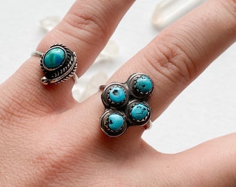 Meridian Ring - Vintage Sterling Silver and Turquoise Ring Size 6