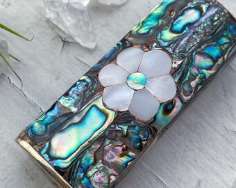 Vintage Mexican Silver and Abalone Lighter Case and Pill Box Set