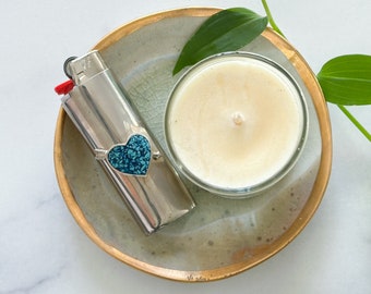 Lovestruck Lighter Cover - Vintage Heart and Cupid's Arrow Design Crushed Blue Turquoise Chip & Nickel Silver Lighter Case/Sleeve/Holder