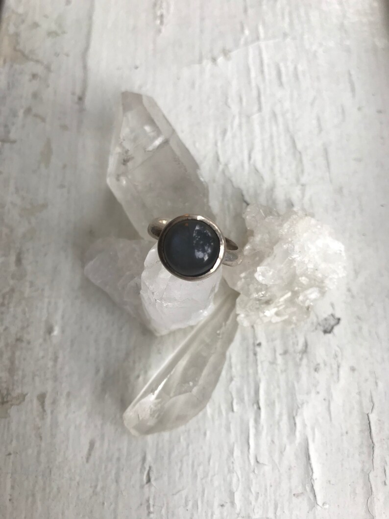 Vintage Sterling Silver and Blue Cabochon Moonstone RingStacking RingStackable Ring Fog Ring