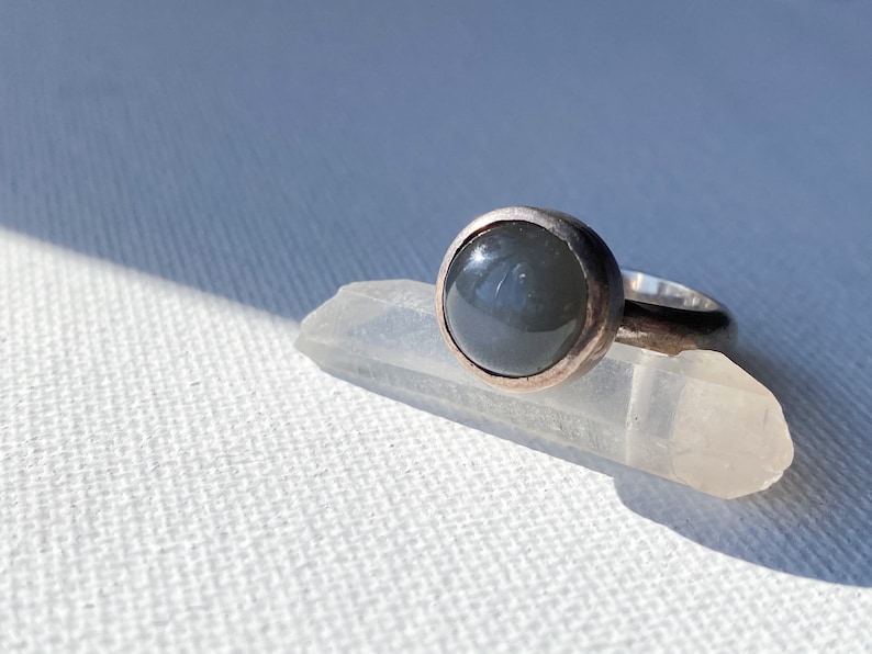 Vintage Sterling Silver and Blue Cabochon Moonstone RingStacking RingStackable Ring Fog Ring