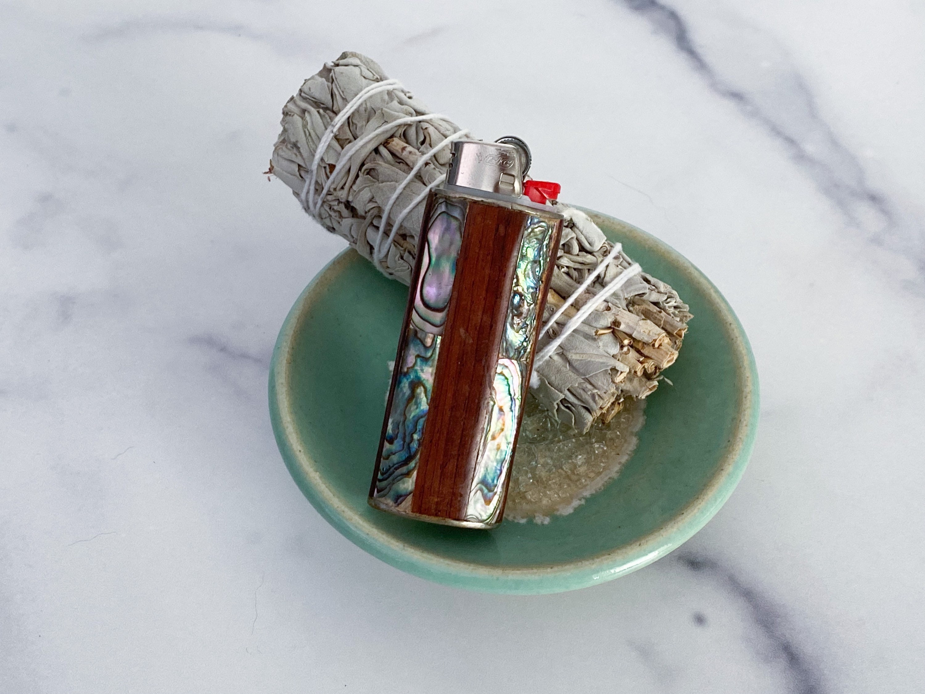 Iridescent Abalone Shell Floral Custom Lighter Case