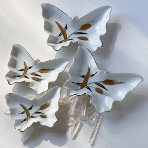 Pieris Butterfly Trinket Dish - Vintage White and Gold Japanese Butterfly Porcelain Jewelry Trinket Tray/Ring Dish/Ashtray/Jewelry Bowl
