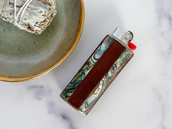 Vintage Bic Lighter Case Turquoise And Mother Of Pearl Design for