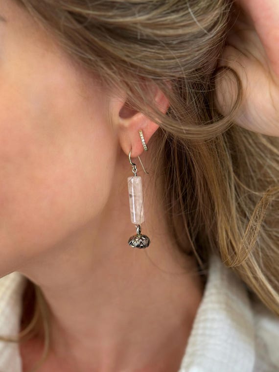 Desert Rose Earrings - Vintage Sterling Silver and Rose Quartz Dangle Earring / Dangling Earring / Statement Earring / Earring Set