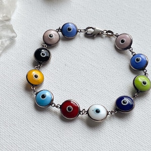 Eye on You Bracelet - Vintage Sterling Silver Rainbow Multicolored Glass Evil Eye Bracelet