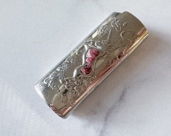 Rosa Lighter Cover - Vintage Silver-Tone Unicorn Hand-Set with Natural Pink Tourmaline Beads /Lighter Case/Lighter Sleeve/Lighter Holder